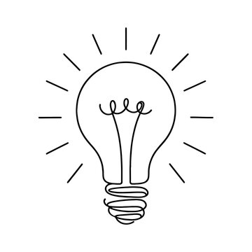 recommend clip art: Light bulb continuous line vector illustration with editable stroke. Single line art of light bulb for business idea, brainstorm or electricity concept. Simple hand drawn outline silhouette.