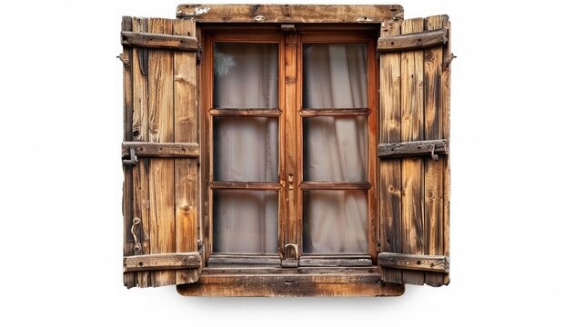 Wooden window isolated on white background.