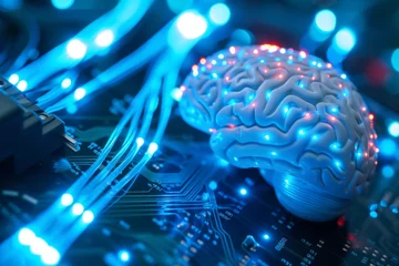 Foto op Aluminium AI Brain Chip neurotransmitter. Artificial Intelligence design human cognitive enhancement integration mind circuit board. Neuronal network server maintenance smart computer processor neurological © Leo