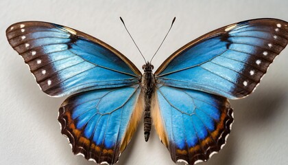 a blue butterfly with folded wings showcased on a white background appears lovely and radiant