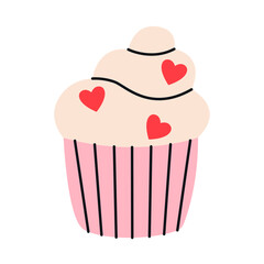 Sweet cupcake with little hearts decorations.
