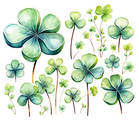 Green Clovers Clipart isolated on White Background for Saint Patrick Day