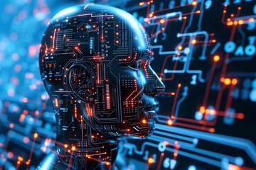 Obraz premium AI Brain Chip safe. Artificial Intelligence synaptic human quantum entanglement mind circuit board. Neuronal network neurogenetics smart computer processor orchestration