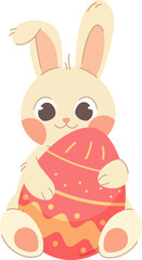 Cute Easter bunny hold egg with patterns. Vector illustration for holiday, event
