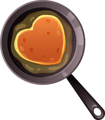 Frying pan with oil and pancake heart on transparent background. Vector illustration for Pancake Day and breakfast