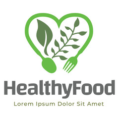 healthy food logo design with leaf elements.  Organic food vector design