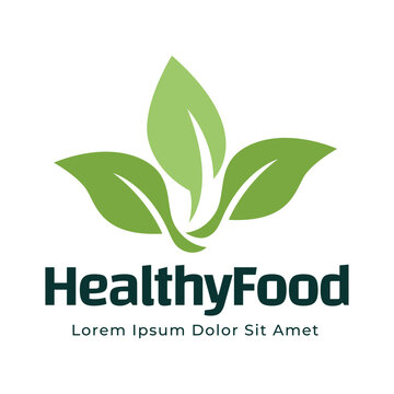 healthy food logo design with leaf elements.  Organic food vector design