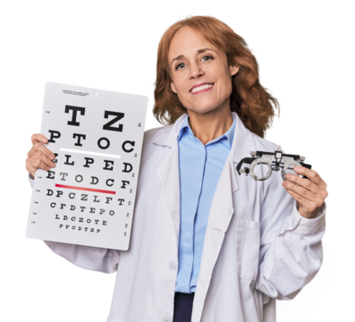 Ophthalmologist with vision test, ensuring eye health and accurate diagnosis