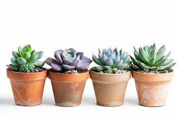 Collection of succulents in a pot is isolated on a white background