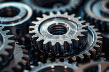 Industrial metal gears on black background