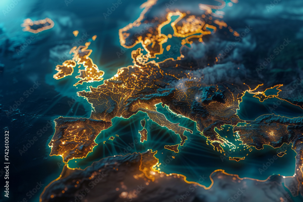 Poster abstract world map. global network and connections concept glowing