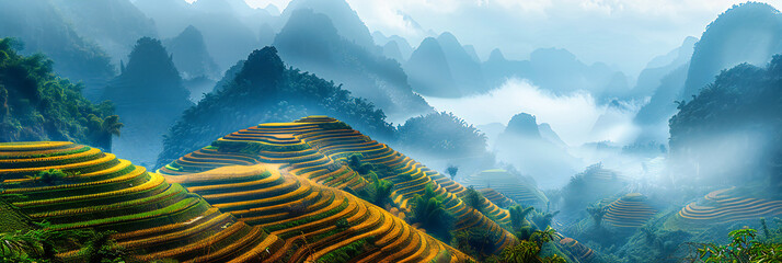 Terraced rice fields in Asia, a stunning example of agricultural beauty and environmental harmony