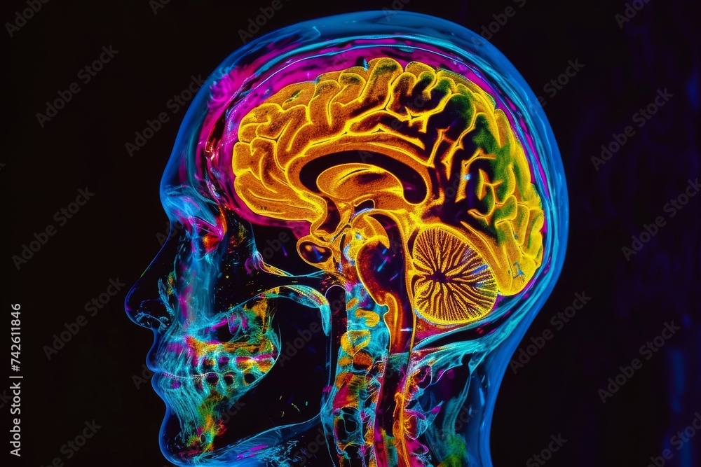 Poster ai brain chip disaster. artificial intelligence presynaptic mind fusiform gyrus circuit board. neuro