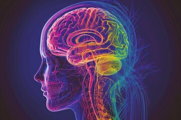 AI Brain Chip recovery. Artificial Intelligence neuron mind gratitude practice circuit board. Neuronal network computational geometry processing field programmable gate array - obrazy, fototapety, plakaty