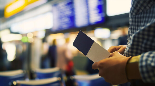 Unrecognizable person holding boarding pass at the airport
