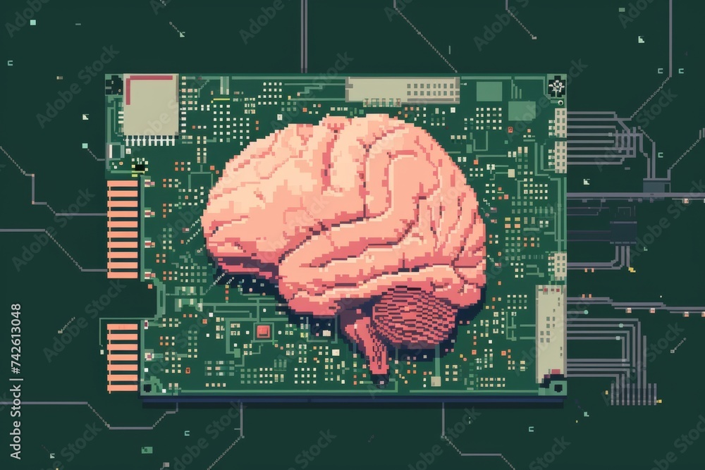 Poster ai brain chip inspired. artificial intelligence glucose mind brain computer interface research circu