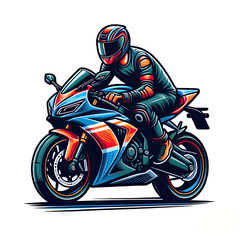man wearing helm riding moto sport racer illustration