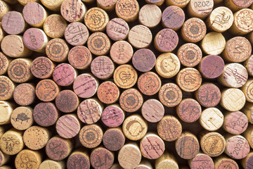 Background of corks from used wine bottles horizontally