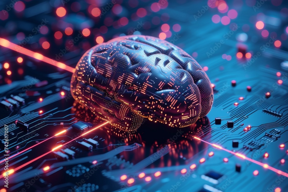 Aufkleber ai brain chip neuronal. artificial intelligence nervous human neuroplasticity mind circuit board. ne