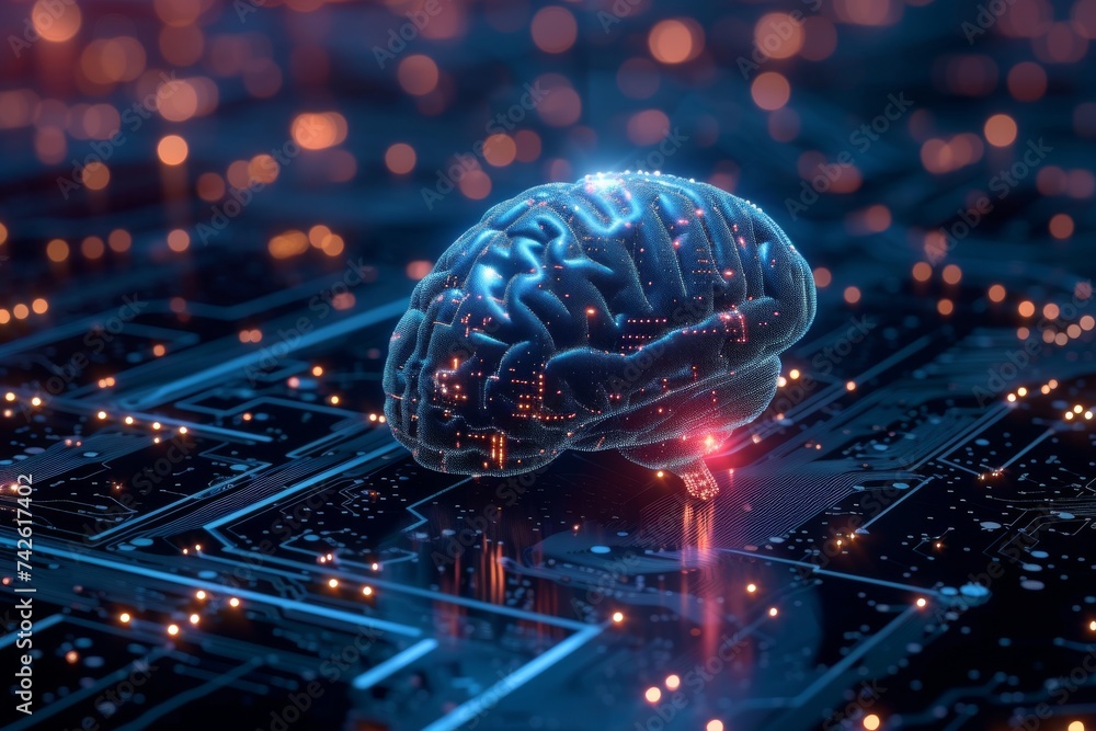 Aufkleber ai brain chip neuroprobes. artificial intelligence post human cognition mind circuit board. neuronal
