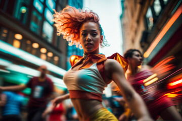 woman dancing in the street created with Generative AI technology