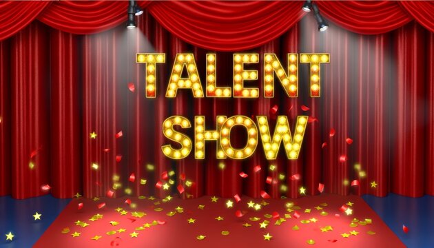Glittering Talent Show Stage with Red Curtains