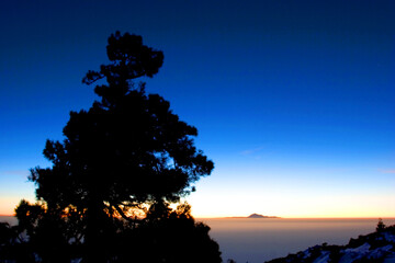 view from Roque de los Muchachos to mount Pico de Teide on Tenerife in the early morning, La Palma,...