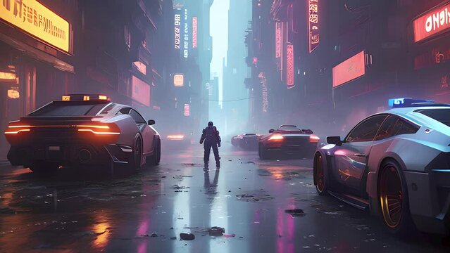 Rainy Cyberpunk City - Generative Ai, &uuml;retken yapay zeka