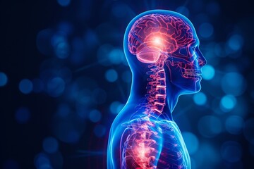 AI Brain Chip disorders. Artificial Intelligence monitoring human productivity hacks mind circuit board. Neuronal network healthcare analytics computer processor quantum circuit