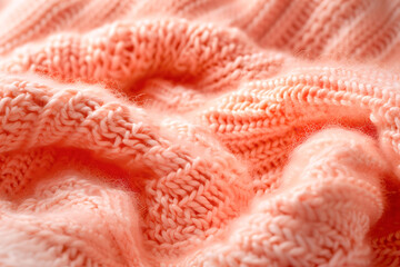 Peach Fuzz Soft Fabric Pattern Of Salmon Color Yarn, Knitted Texture, Background Illustration, Warm Stylish Textile For Sweater Fabric, Needlework, 2024 Abstract Trendy Color Banner