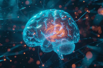 AI Brain Chip neurological. Artificial Intelligence studies human neural stem cell mind circuit board. Neuronal network chip performance computer processor neuropsychiatry - obrazy, fototapety, plakaty