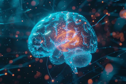 AI Brain Chip neurological. Artificial Intelligence studies human neural stem cell mind circuit board. Neuronal network chip performance computer processor neuropsychiatry