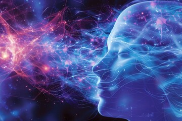 AI Brain Chip use. Artificial Intelligence chip mind quantum error correction codes circuit board. Neuronal network neurodegenerative diseases computer processor gyrus