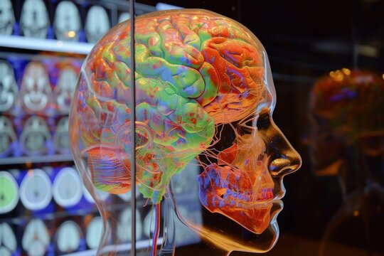 AI Brain Chip connectivity. Artificial Intelligence user mind gpu circuit board. Neuronal network printed circuit board computer processor brain computer interface signal processing