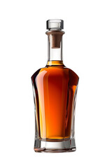 Whiskey bottle, transparent, isolated. Transparent whiskey bottle. Mockup ready, unbranded. Alcoholic beverage bottle.