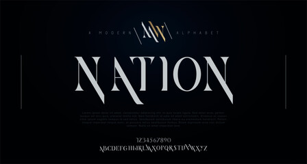 Nation Modern abstract digital alphabet font. Minimal technology typography, Creative urban sport fashion futuristic font and with numbers. vector illustration - obrazy, fototapety, plakaty