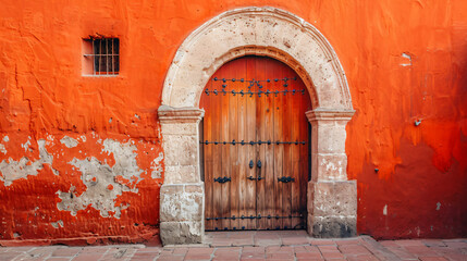 Fototapeta na wymiar Old wooden door in the Santa Catalina Monastery.