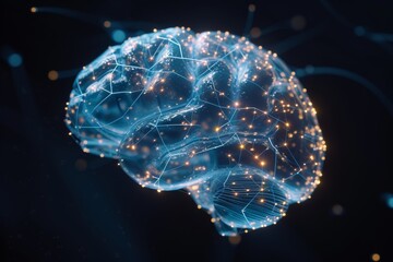AI Brain Chip potential. Artificial Intelligence disorders mind neural computing approach circuit board. Neuronal network mental acumen processing nanocarriers