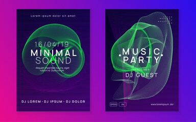 Dance flyer. Dynamic gradient shape and line. Abstract concert magazine set. Neon dance flyer. Electro trance music. Techno dj party. Electronic sound event. Club fest poster.