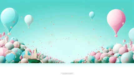 Gordijnen Colorful balloons flying in the sky, Paper art style, Generative AI illustrations. © jbstocks