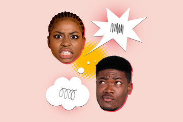 Creative abstract template collage of funny people heads argument comics speech bubble talking...