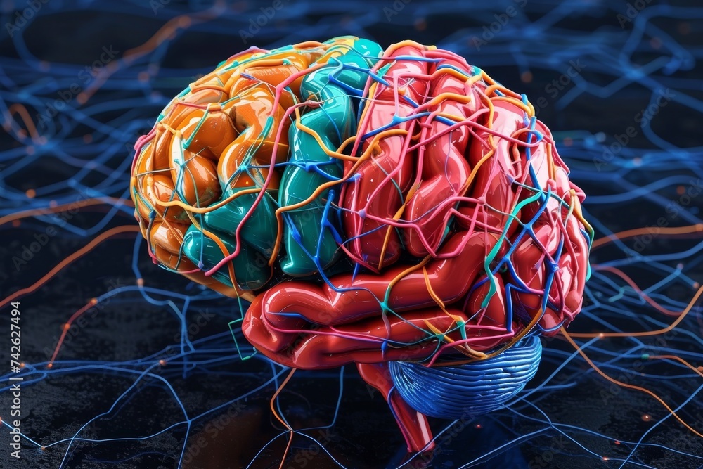 Aufkleber ai brain chip patient. artificial intelligence circuit mind semiconductor research circuit board. ne