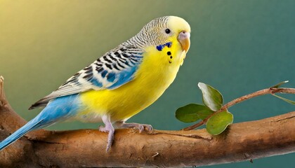 A Yellow Blue Budgie on a branch