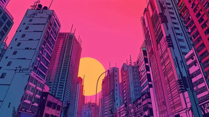 Photo sur Plexiglas Rose  Sunset or sunrise Modern city