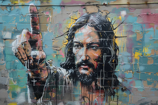 Jesus Christ abstract portrait on a wall