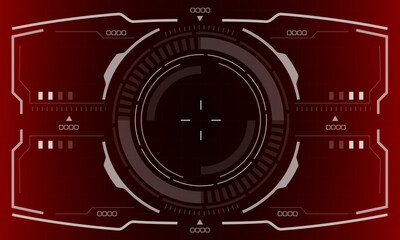 HUD sci-fi interface screen view white circular geometric design virtual reality futuristic technology creative display on red vector