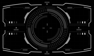 HUD sci-fi interface screen view white circular geometric design virtual reality futuristic technology creative display on black