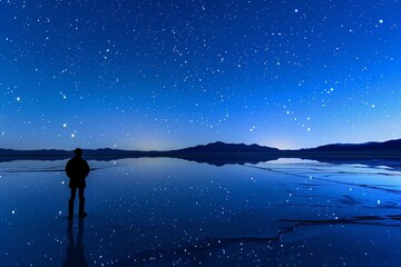 The beautiful starry sky at Cake Salt Lake at night