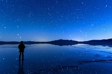 Foto op Canvas The beautiful starry sky at Cake Salt Lake at night © Esha