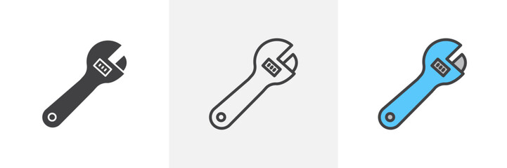 Adjustable Wrench Isolated Line Icon Style Design. Simple Vector illustration